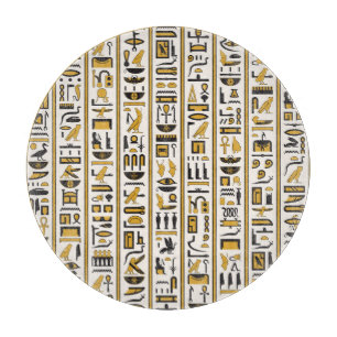 Ägyptische Hieroglyphen: Gelb-Schwarz Nahtlos. Schneidebrett