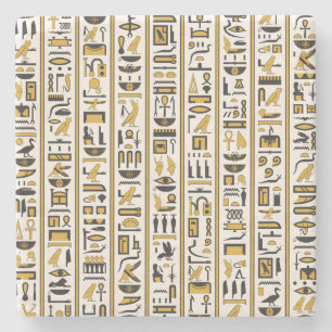 Ägyptische Hieroglyphen: Gelb-Schwarz Nahtlos. Steinuntersetzer