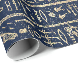 Ägyptische Hieroglyphen Gold Blue Navy Pharaohs Geschenkpapier