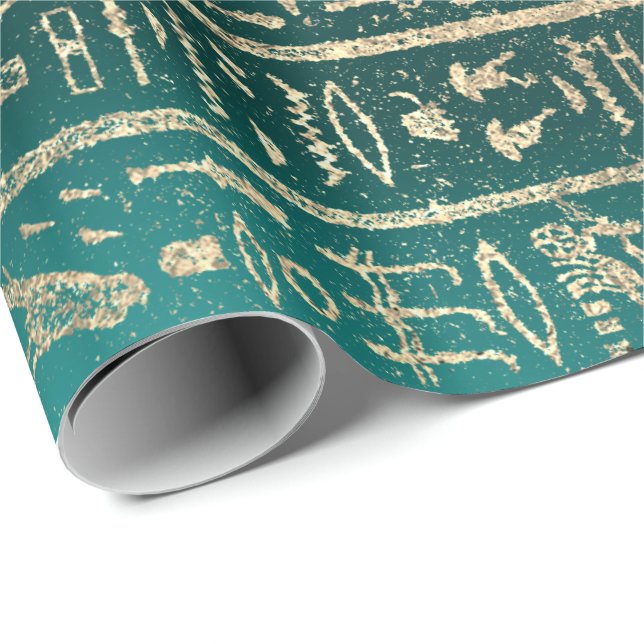 Ägyptische Hieroglyphen Gold Foxier Blush Aquamari Geschenkpapier (Rolleneckpunkt)