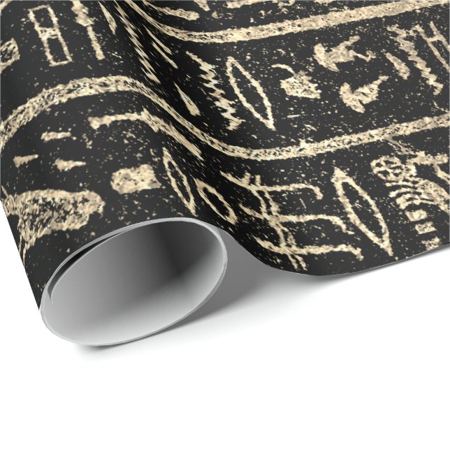 Ägyptische Hieroglyphen Gold Foxier Imitate Black  Geschenkpapier (Rolleneckpunkt)