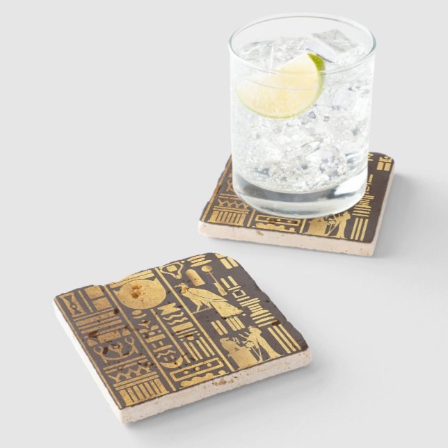 Ägyptische Hieroglyphen-Goldfolie Steinuntersetzer (Seitenansicht)