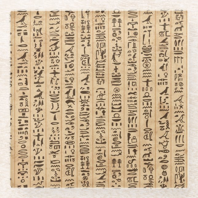 Ägyptische Hieroglyphen: Grunge Nahtlose Magie Glasuntersetzer (Vorderseite)