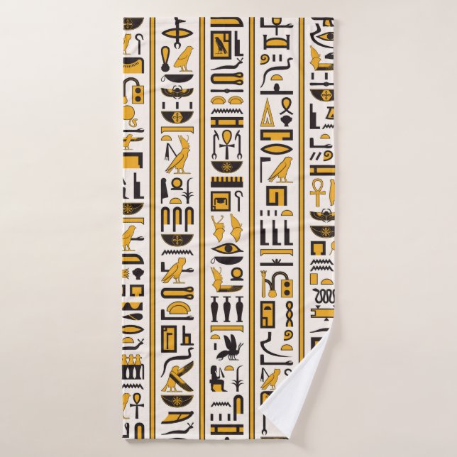 Ägyptische Hieroglyphen in gelb-schwarzer Farbe na Badehandtuch (Badehandtuch)