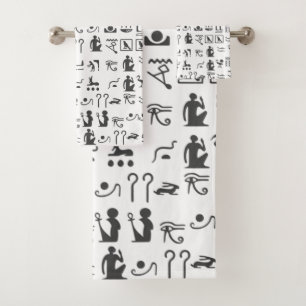 Ägyptische Hieroglyphen in Schwarz und Weiß Badhandtuch Set