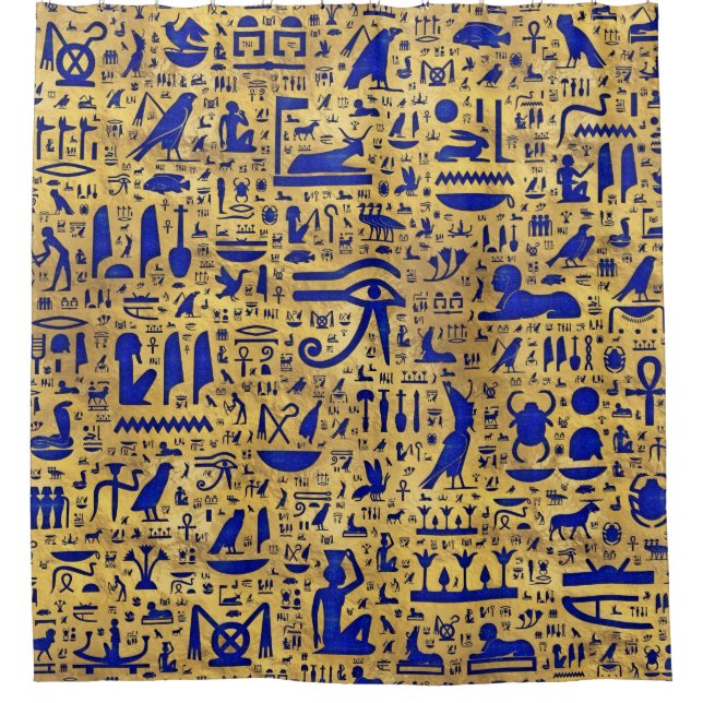 Ägyptische Hieroglyphen-Lapis-Lazuli und Gold Duschvorhang (Vorderseite)