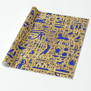 Ägyptische Hieroglyphen-Lapis-Lazuli und Gold Geschenkpapier