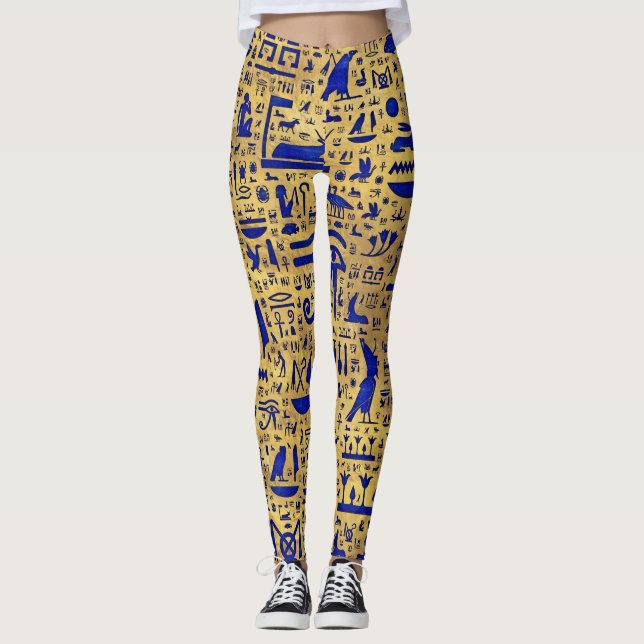 Ägyptische Hieroglyphen-Lapis-Lazuli und Gold Leggings (Vorderseite)