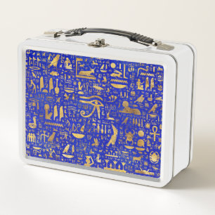 Ägyptische Hieroglyphen - Lapis Lazuli und Gold Metall Brotdose