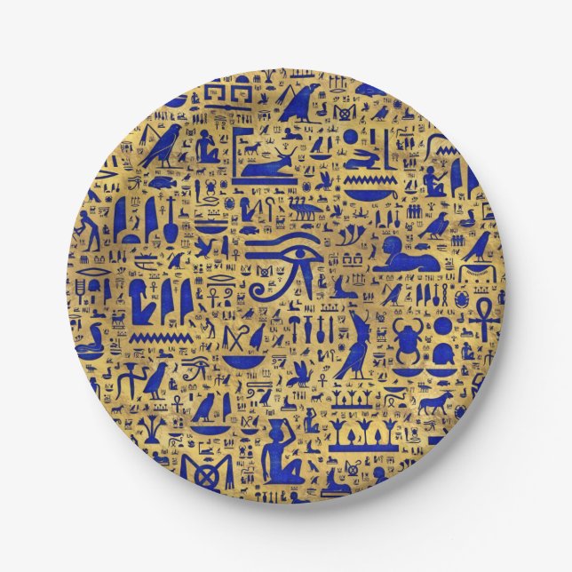 Ägyptische Hieroglyphen-Lapis-Lazuli und Gold Pappteller (Vorderseite)
