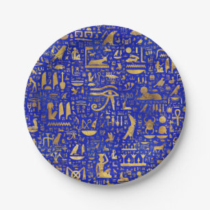 Ägyptische Hieroglyphen - Lapis Lazuli und Gold Pappteller