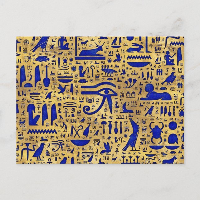 Ägyptische Hieroglyphen Lapis Lazuli und Gold Postkarte (Vorderseite)