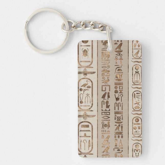 Ägyptische Hieroglyphen Pastell Gold Schlüsselanhänger (Vorderseite)
