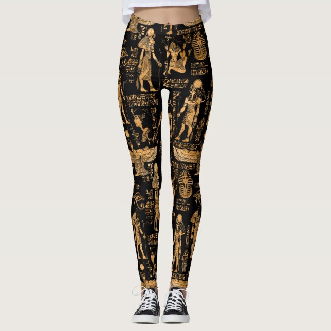 Ägyptische Hieroglyphen und Götter, Gold und Schwa Leggings (Vorderseite)