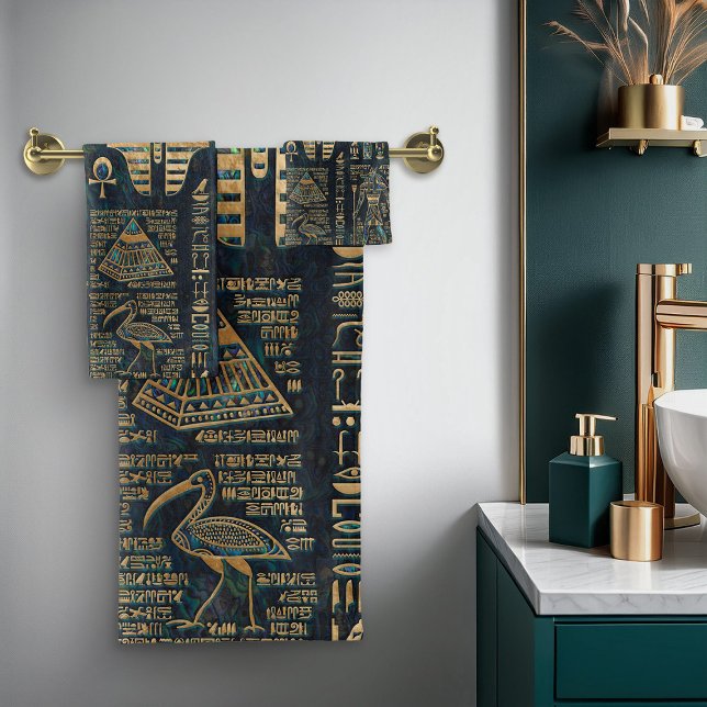 Ägyptische Hieroglyphen und Gottheiten - Alleinste Badhandtuch Set (Von Creator hochgeladen)
