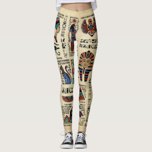 Ägyptische Hieroglyphen und Gottheiten auf Papyru Leggings