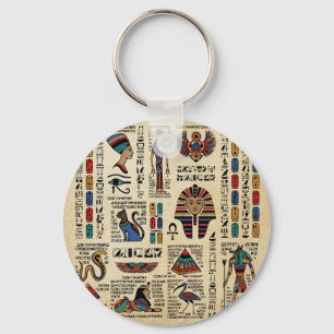Ägyptische Hieroglyphen und Gottheiten auf Papyru Schlüsselanhänger