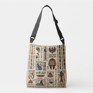 Ägyptische Hieroglyphen und Gottheiten auf Papyru Tragetaschen Mit Langen Trägern