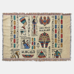 Ägyptische Hieroglyphen und Gottheiten auf Papyrus Decke