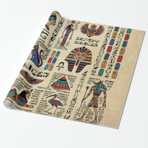 Ägyptische Hieroglyphen und Gottheiten auf Papyrus Geschenkpapier