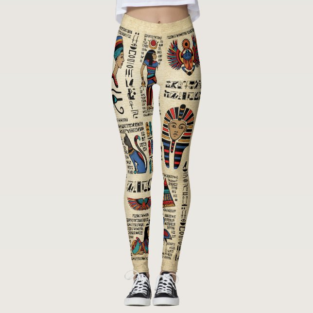 Ägyptische Hieroglyphen und Gottheiten auf Papyrus Leggings (Vorderseite)