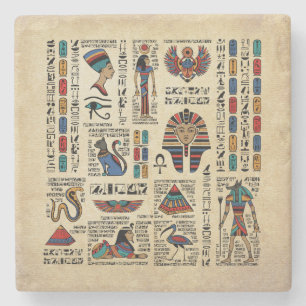Ägyptische Hieroglyphen und Gottheiten auf Papyrus Steinuntersetzer