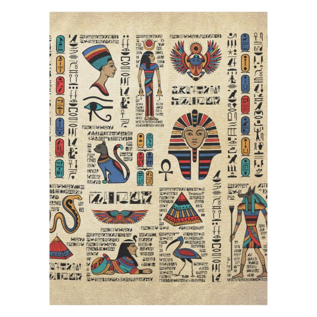 Ägyptische Hieroglyphen und Gottheiten auf Papyrus Tischdecke (Vorderseite)