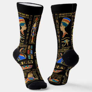 Ägyptische Hieroglyphen und Gottheiten auf schwarz Socken