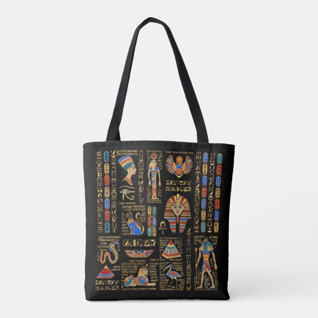Ägyptische Hieroglyphen und Gottheiten auf schwarz Tasche (Rückseite)