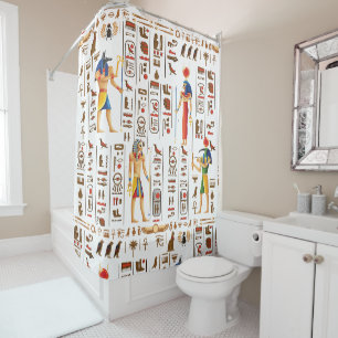Ägyptische Hieroglyphen und Gottheiten aus Gold au Duschvorhang