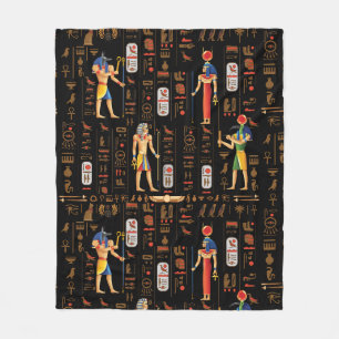 Ägyptische Hieroglyphen und Gottheiten aus Gold au Fleecedecke