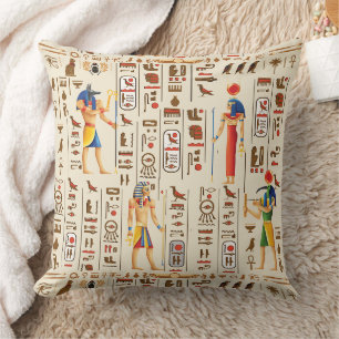 Ägyptische Hieroglyphen und Gottheiten aus Gold au Kissen