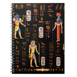 Ägyptische Hieroglyphen und Gottheiten aus Gold au Notizblock