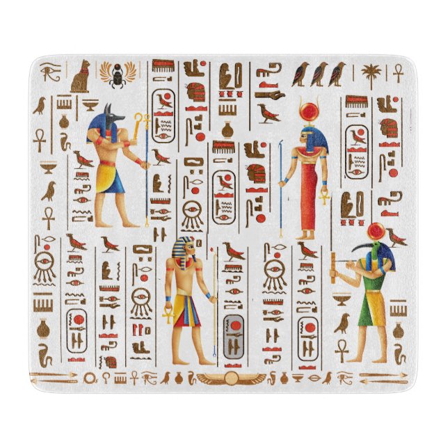 Ägyptische Hieroglyphen und Gottheiten aus Gold au Schneidebrett (Vorderseite)