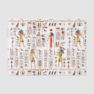 Ägyptische Hieroglyphen und Gottheiten aus Gold au Seidenpapier