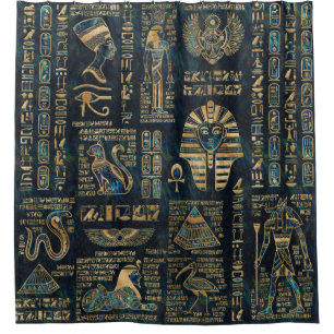 Ägyptische Hieroglyphen und Gottheiten - Duschvorhang