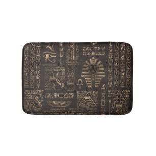 Ägyptische Hieroglyphen und Gottheiten - Gold auf Badematte