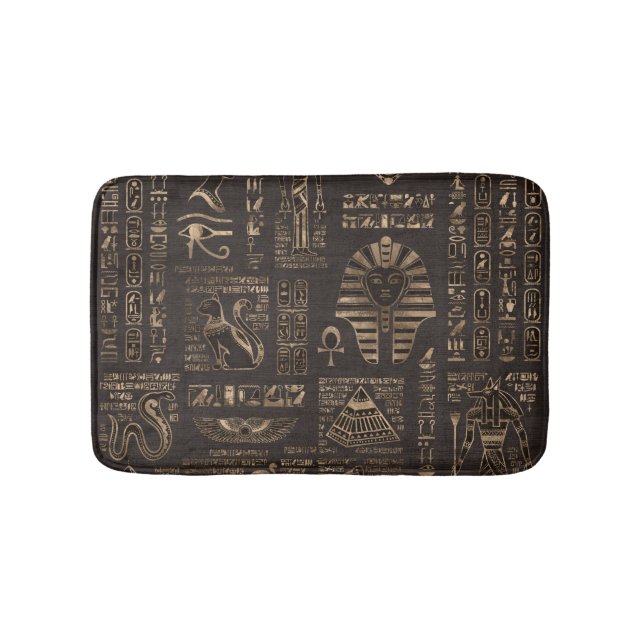 Ägyptische Hieroglyphen und Gottheiten - Gold auf Badematte (Vorderseite)