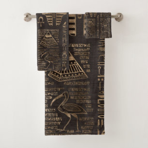 Ägyptische Hieroglyphen und Gottheiten - Gold auf Badhandtuch Set