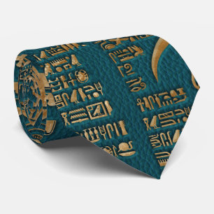 Ägyptische Hieroglyphen und Gottheiten - Gold auf Krawatte