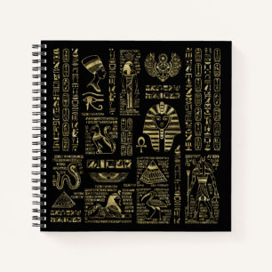 Ägyptische Hieroglyphen und Gottheiten, Gold auf Notizbuch