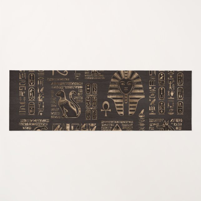 Ägyptische Hieroglyphen und Gottheiten - Gold auf Yogamatte (Vorderseite (Horizontal))