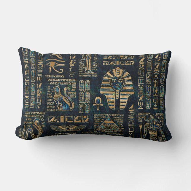 Ägyptische Hieroglyphen und Gottheiten - Lendenkissen (Vorderseite)