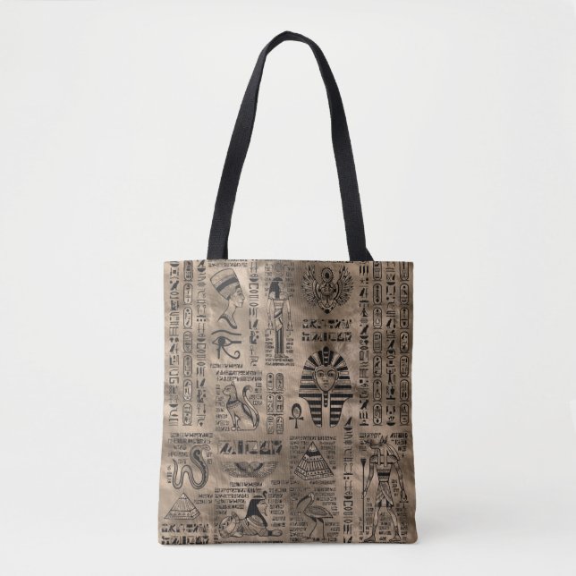 Ägyptische Hieroglyphen und Gottheiten - Luxusgold Tasche (Vorderseite)