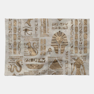 Ägyptische Hieroglyphen und Gottheiten - Vintages Geschirrtuch