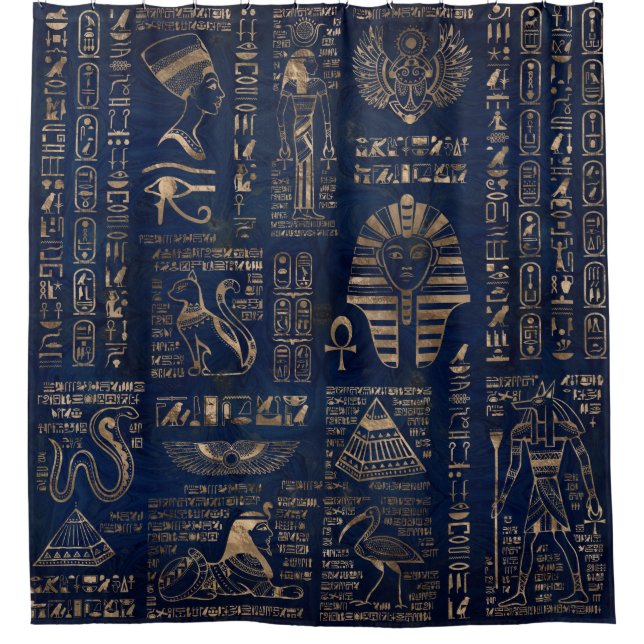 Ägyptische Hieroglyphen und Gottheitgold auf Duschvorhang (Vorderseite)
