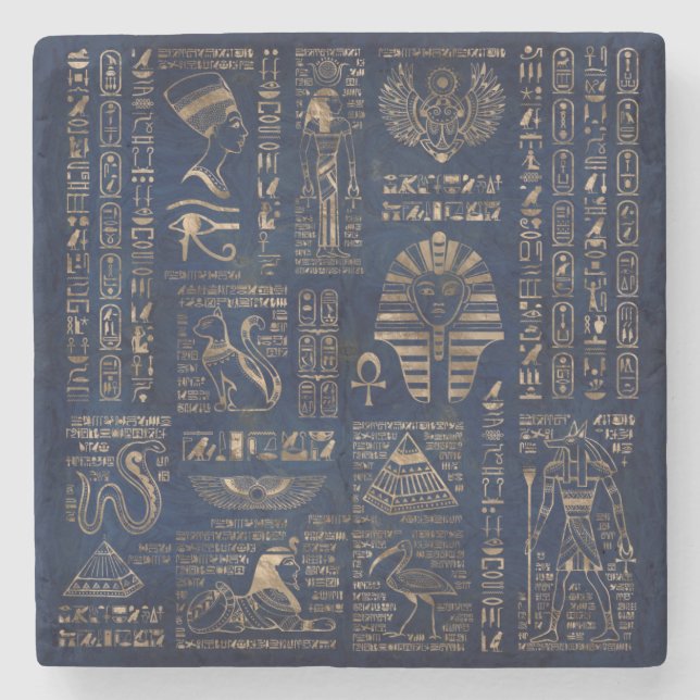 Ägyptische Hieroglyphen und Gottheitgold auf Steinuntersetzer (Vorderseite)