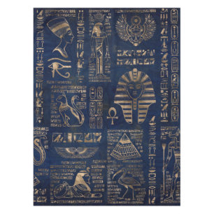Ägyptische Hieroglyphen und Gottheitgold auf Tischdecke