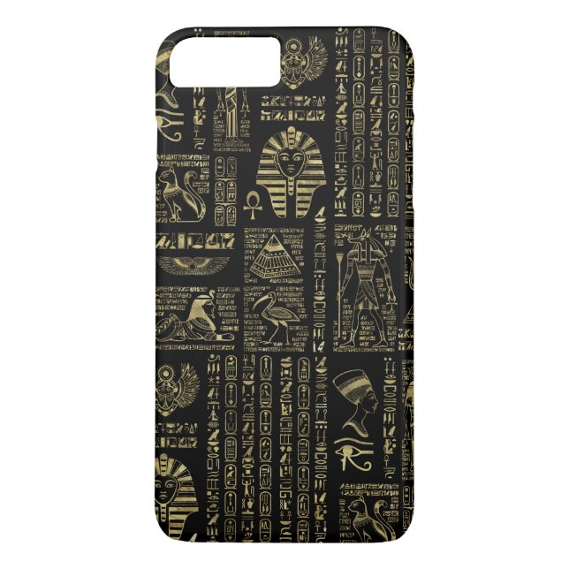 Ägyptische Hieroglyphen und Gottheitsgold auf Case-Mate iPhone Hülle (Rückseite)