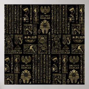 Ägyptische Hieroglyphen und Gottheitsgold auf Poster